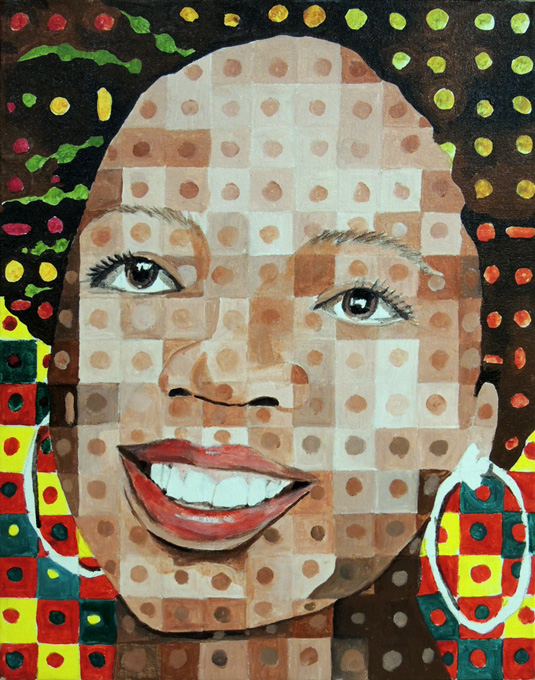 CS pixilated woman acrylic